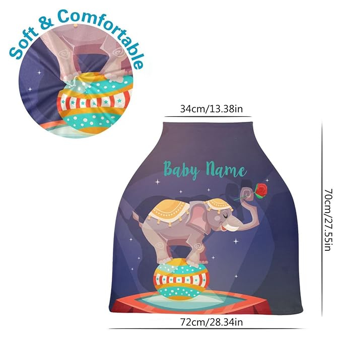 Personalized Baby Car Seat Cover for Babies, Custom Name Baby Car Seats Canopy for Boys Girls, Elephant Nursing Breastfeeding Stroller Covers for Infant Newborn, Shower Gift for Baby