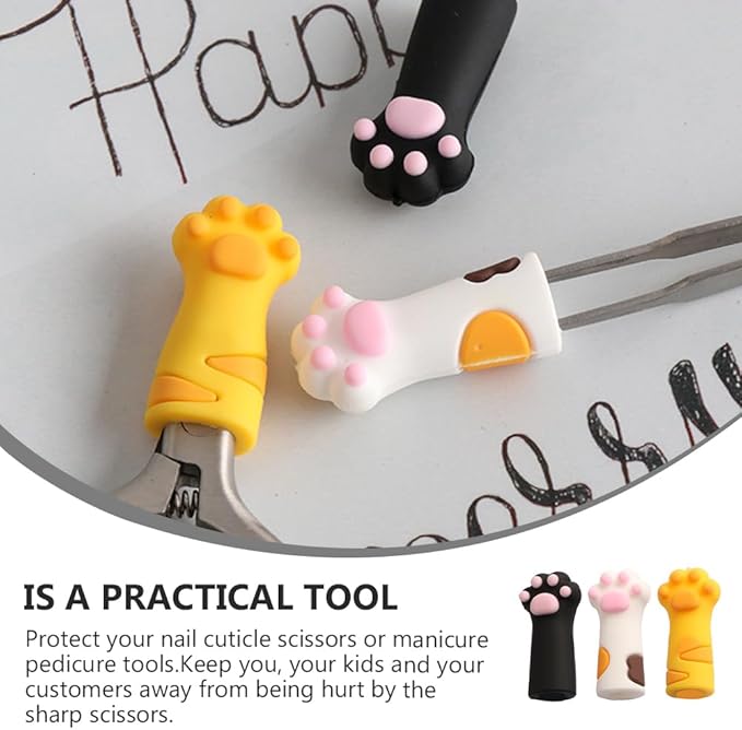 VOSAREA 9pcs Cat Paw Protector Scissors Safety Scissors Tip Cap Cuticle Manicure Tools Cover Animal Nippers Cover Metal Shears Nipper Sleeve Child PVC Soft Glue Cartoon Pointed Hat