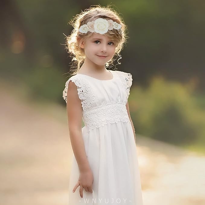 Baby Girl Flower Headbands Set, 3pcs Elastic Nylon Floral Hair Band, Bows Wrap for Infant Newborn Toddler