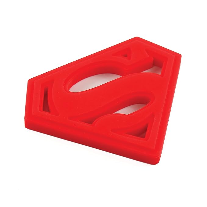 Bumkins Baby Teething Freezer Toy Keys Rings, Soft Flexible Silicone Pacifier, Safe to Chew, Cool Teether Gum Relief, Essentials for Babies 3 Months, Freezable, Sensory Textured, Superman DC Comics