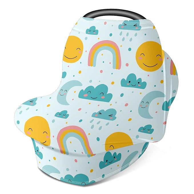 Baby Car Seat Stroller Covers Sun Moon Cloud Rainbow Nursing Cover Breastfeeding Scarf Soft Breathable Stretchy Coverage Carseat Canopy Cover for Boys and Girls Soft Breathable Multi Use
