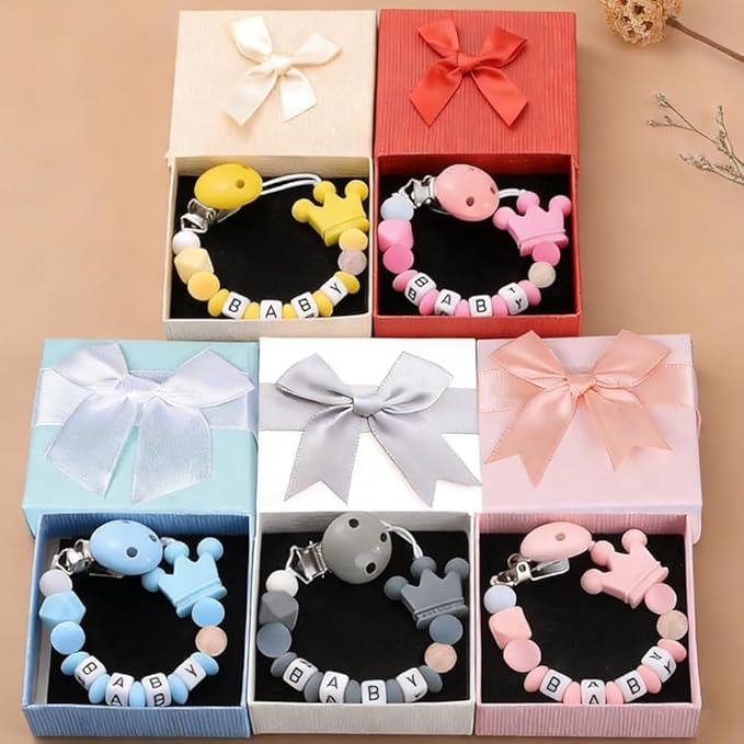 Custom Pacifier Clip with Name, Personalized Pacifier Clip with Box for Newborn Gift Baby Gift (Silicone)