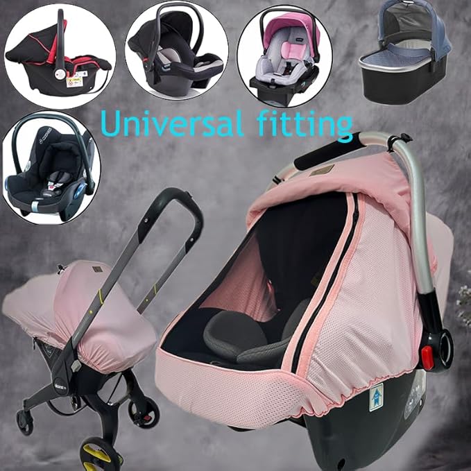 CarSeat Covers for Babies - Universal Baby Car Seat Covers for Girl Summer Infants Carseat Covers Breathable with Inner Bug Nets Covers Dustproof Privacy Shade Protection Baby Covers with Hoop
