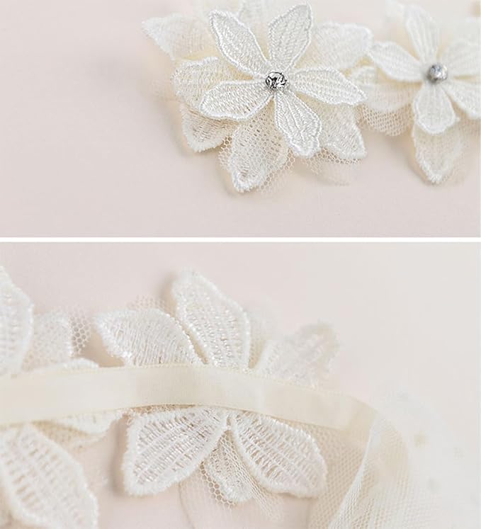 White Lace Flower Headband for Baby Girls Toddler Christening Baptism Hairband Soft Lace Floral Birthday Party Hair Accessories for Newborn Infants Kids (Style 1, One size)