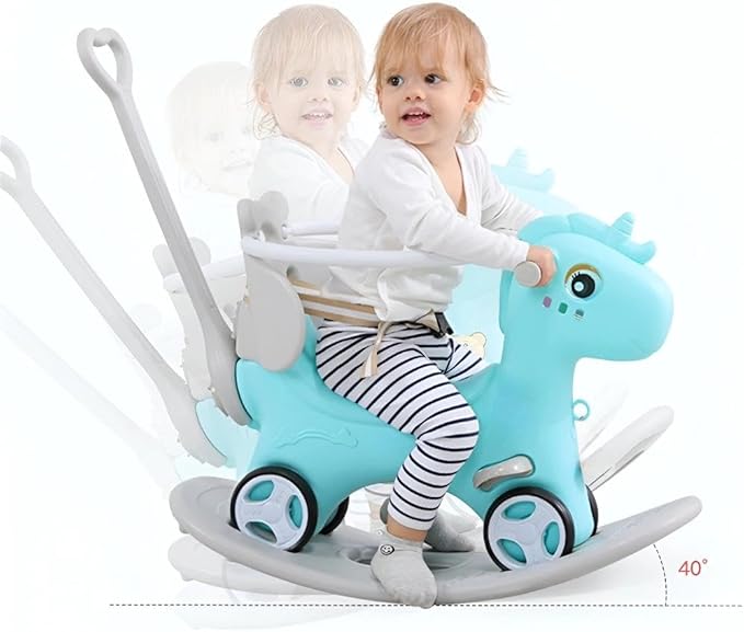 Rocking Horse for Toddlers 1-3 Years,4 in 1 Design, Kids Ride on Toy Balance Bike Push Cart with Detachable Balance Board,Fun Birthday Gift-Blue