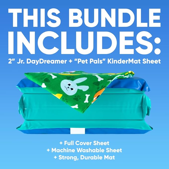 KinderMat 2" Jr. Daydreamer 2" x 19" x 44", 2 inches Thick, 4-Section Rest Mat, Blue/Teal, Great for School, Daycare, Travel, and Home, 100% Made in USA