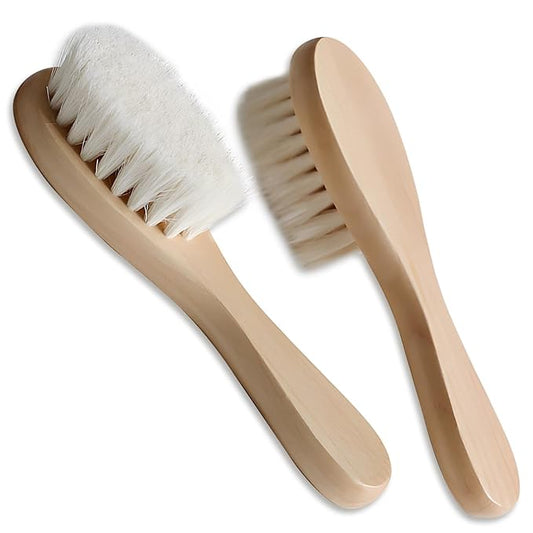 2 Pack Baby Hair Brush with Wooden Handle and Super Soft Goat Bristles for Newborns Toddlers