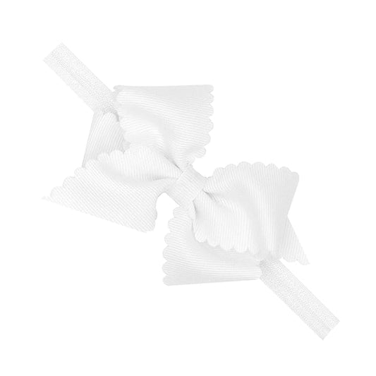 Wee Ones Girls' Extra Small Scalloped Edge Grosgrain Bowtie on Matching Elastic Band, White, 2
