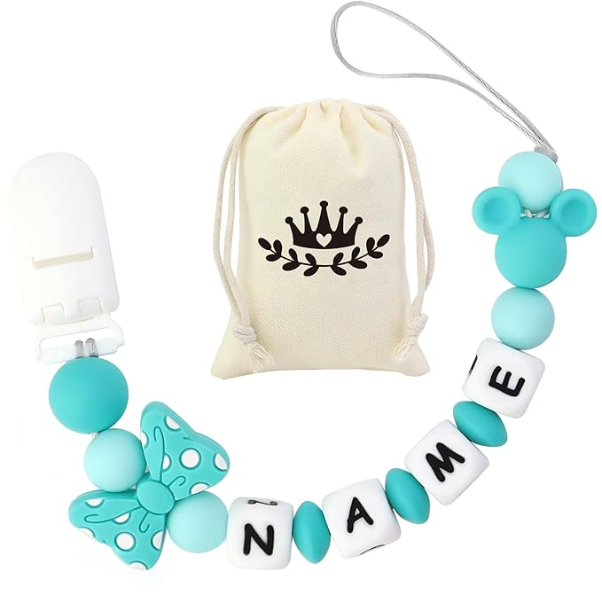 Personalized Pacifier Clip with Name - Customized Handmade Pacifier Holder for Babies, Fits All Pacifiers (Green)