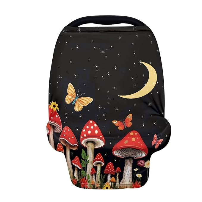 Mushroom Moon Car Seat Covers Dust Cover Baby Wind-Protected Soft Infant Stroller Cover Breathable Breastfeeding Shawl Multi-Use Car Seat Canopy Cover