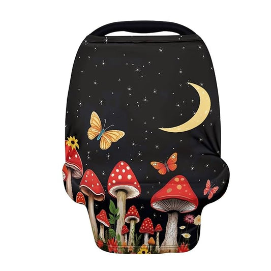 Mushroom Moon Car Seat Covers Dust Cover Baby Wind-Protected Soft Infant Stroller Cover Breathable Breastfeeding Shawl Multi-Use Car Seat Canopy Cover