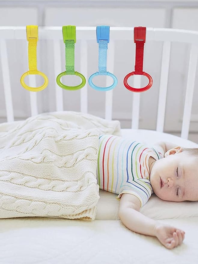 4 PCS Baby Pull Up Rings, Baby Crib Pull up Rings, Kids Walking Exercises Assistant Stand Up Rings Baby Cot Hanging Rings for Infant Baby Toddler Practice Tool