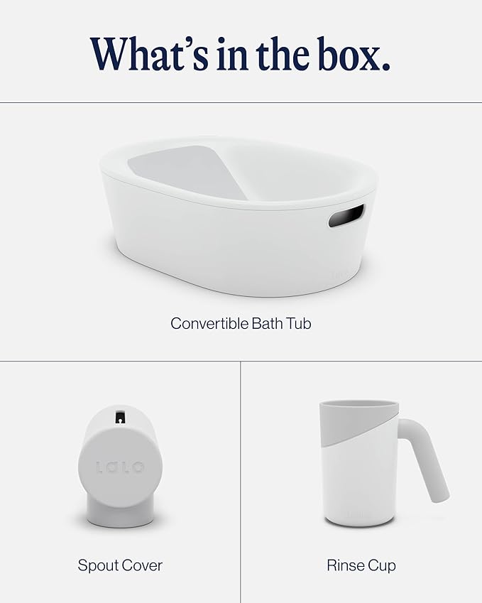 Lalo Bathtime Starter Kit - 3-Piece Set Includes Modern Baby Bathtub, Rinse Cup & Spout Cover - Safe, Easy to Clean Design for Newborns - 25.3 x 18 x 7.7 in, 10 lb - Coconut