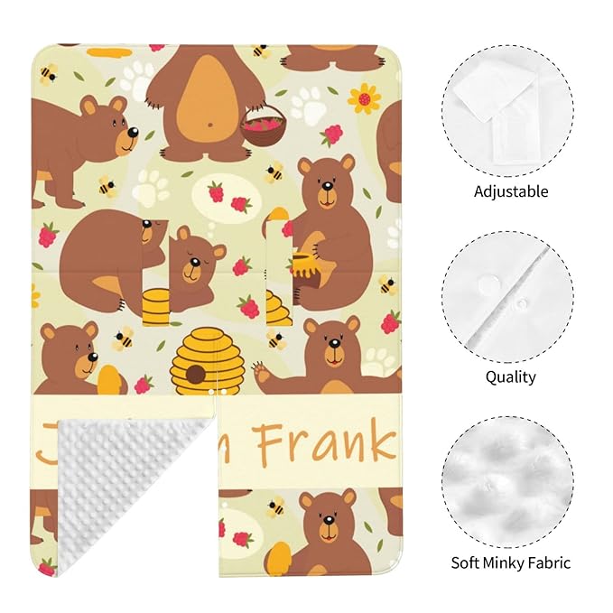 Personalized Baby Car Seat Cover Canopy with Name for Girls Boys Custom Bear Baby Carrier Covers