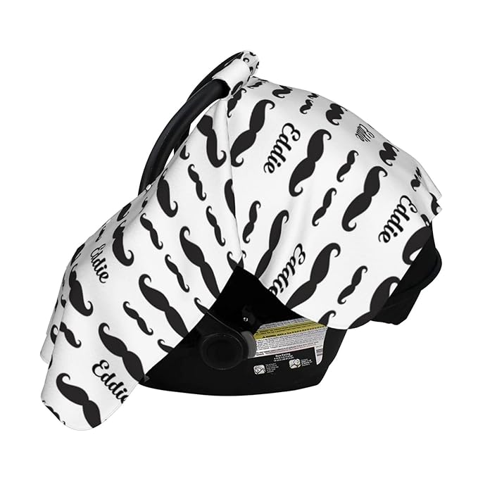 Personalized Mustache Baby Car Seat Canopy for Babies with Name, Custom Car Seat Covers for Girls Boys, Peekaboo Opening Minky Nursing Breastfeeding Cover Infant Car Seat Canopies for Newborn