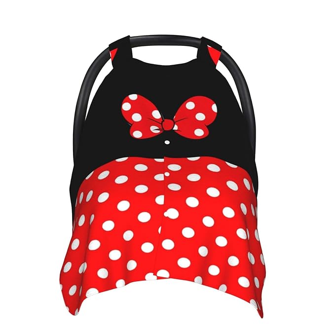 Red Polka Dot Bow Black Car Seat Canopy Cover, Universal Fit for Infant Car Seats，Breathable,Multi-Use Nursing Cover, Gift Ready