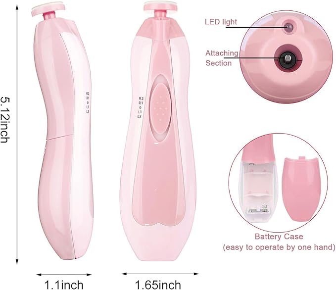 Baby Nail File Clippers Electric: Baby Nail Trimmer Electric Kit Fingernails Toes Care Manicure 6-in-1 Set with LED Light Safe for Newborn Kids and Adult Pin