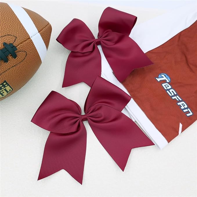 Pack of 2 Wine Jumbo Cheer Bow Hair Clips for School Girls Cheerleader Bows 8'' Dancing Softball Basketball Cheerleading Team Hair Accessories