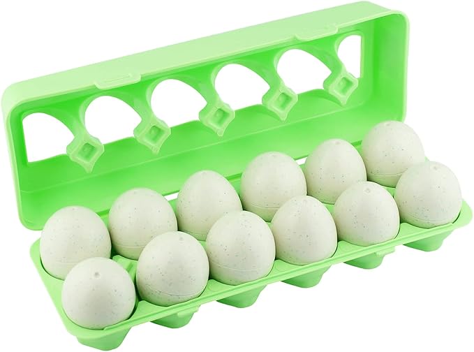 Dimple 12 Dinosaur Egg Matching Toy Play Eggs Easter w/ Holder - Toys for Toddlers STEM Colors & Shapes Recognition Kids Educational Color Sorting Eggs, Multicolored