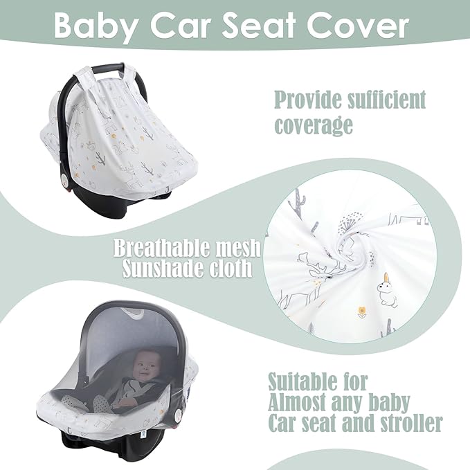 Baby Car Seat Cover, Infant Carrier Canopy for Boys Girls with Two Way Zipper Windproof 3 Modes with Extra Large Mesh Window for Stroller Car Seat (Style 2)