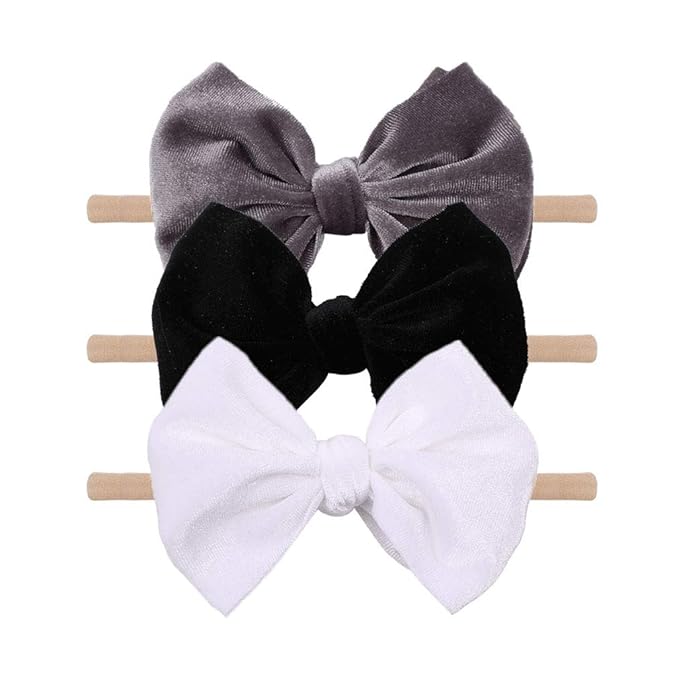 YanJie Brand Hairband - Handmade Velvet Baby Bows & Stretchy Nylon Headbands for Girls Infants Toddlers Child(4.5 black-velvet, 3 Count)