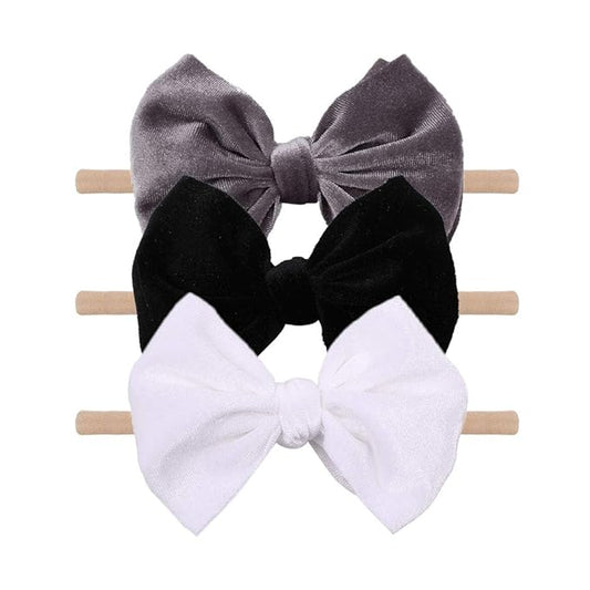 YanJie Brand Hairband - Handmade Velvet Baby Bows & Stretchy Nylon Headbands for Girls Infants Toddlers Child(4.5 black-velvet, 3 Count)