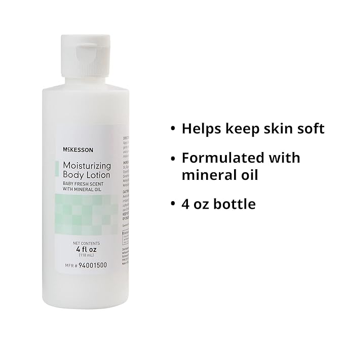 McKesson Moisturizing Body Lotion with Mineral Oil, Baby Fresh Scent, 4 fl oz, 60 Count