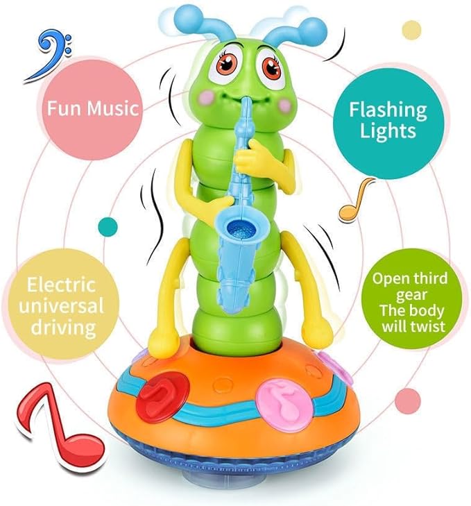 Children's Electric Caterpillar Saxophone Musical Toys, Dancing Saxophone Caterpillar,Baby Sensory Toys with LED Lights for Toddler Boys Girls (Pink-1 Pcs)