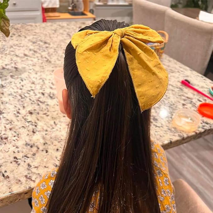 Pack of 4 Gorgeous Fable Bow Hair Clips for Girls Women Linen Hair Bow Alligator Clips Toddler Baby Mom Young Girl Hair Accessories (Mustard/Sage)