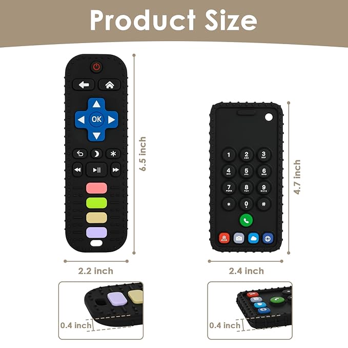 ZOEDO Baby Teething Toys, Remote Control Shape Teething Toys, Cell Phone Teether for Babies, Toy Chew for Babies 3-24 Months, BPA Free & Refrigerator Safe