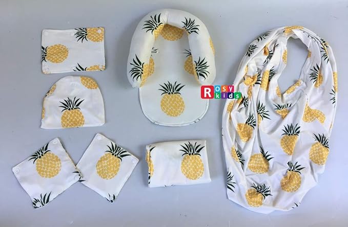 9pc Unisex Baby Ultimate Set of Infant Car Seat Cover Canopy Headrest Blanket Hat Nursing Scarf, 25JE12