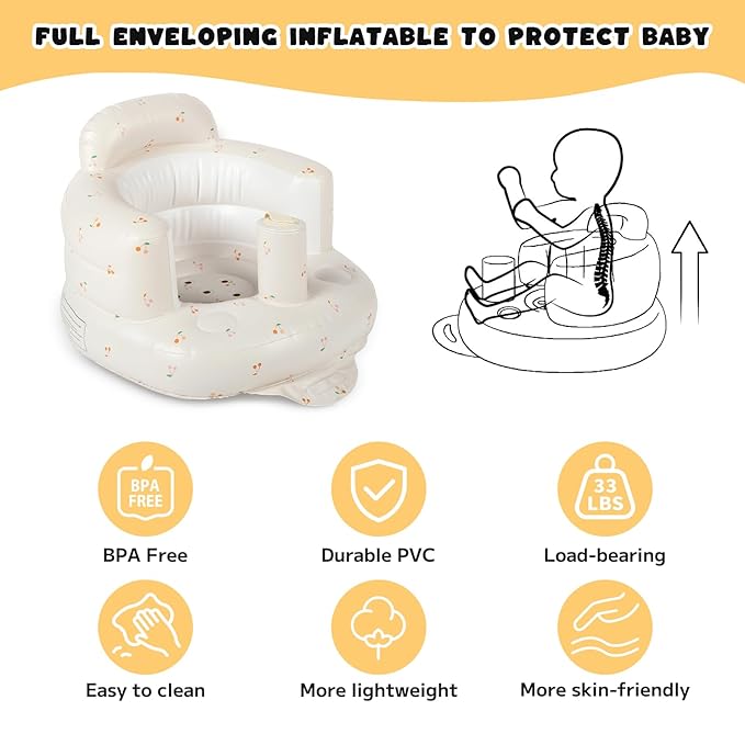 Inflatable Baby Seat for Babies 4-36 Months Inflatable Baby Chair Infant Back Support Sofa Newborn to Toddler Portable Baby Floor Seats for Sitting Up Baby Floor Seater