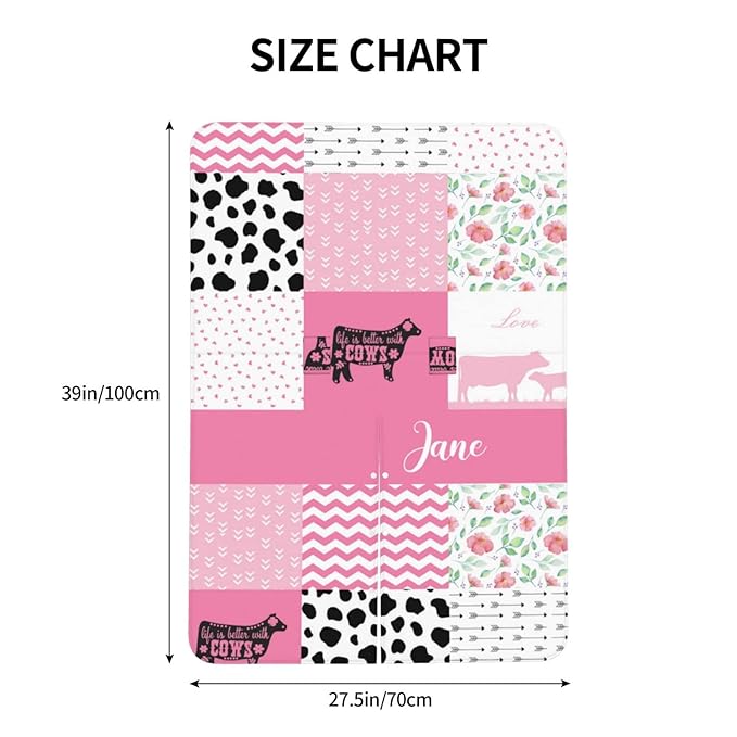 Personalized Floral Cow Baby Car Seat Canopy for Babies with Name, Custom Pink Baby Car Seat Covers for Girls, Opening Minky Nursing Breastfeeding Cover Infant Carseat Canopies for Newborn