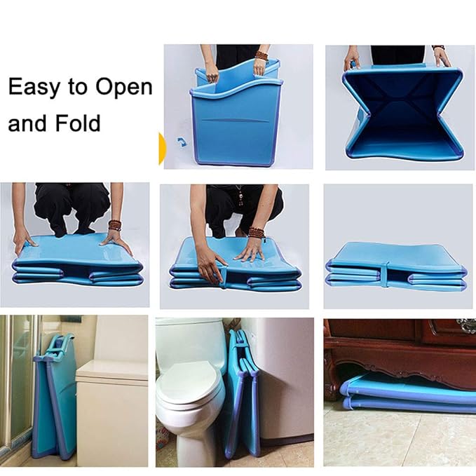 W WEYLAN TEC Foldable Bathtub Toddler Kid Children Bath Tub Blue