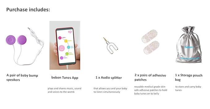 Baby-Bump Headphones – Plays and Shares Music, Sound and Voices to the Womb – Premium Baby Bump Speaker System – Including bebon Tunes APP (iOS and Android) (Purple)