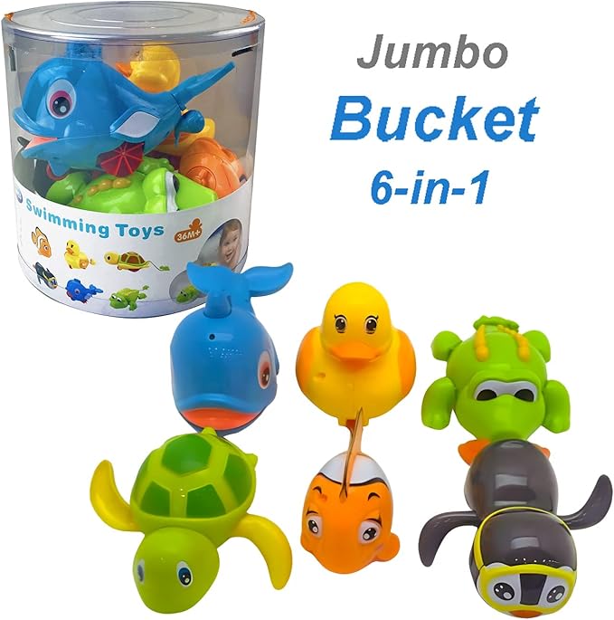 6 PCS Swimming Wind Up Bath Toys - Sea Animals in the Bathtub Windup Motorized Kids Water Bathtime Fun