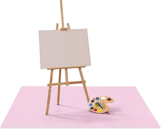 Drydiet 55x55 Inch Extra Large Craft & Painting Floor Mat - Waterproof Non-Slip PVC Art Rug, Floor Protector for Easel Painting Pottery Messy Projects, Washable Roll-up Spill Mat(Pink, Plain)