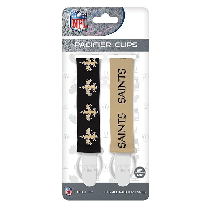 Baby Fanatic Officially Licensed Unisex Pacifier Clip 2-Pack - NFL New Orleans Saints - Officially Licensed Baby Apparel