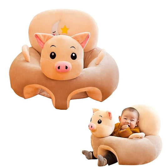 Baby Support Seat, Animal Shaped Baby Learning to Sit Chair Keep Sitting, Baby Floor Plush Lounger for 3-24 Months Baby, Piggy