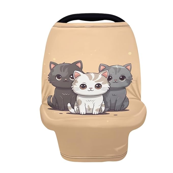 HUIACONG Family Kitty Car Seat Cover for Baby Stretchy Carseat Canopy Boys Girls Nursing Cover Cute Cat Grocery Cart Cover Kawaii Shopping Cart Cover for Babies High Chair Cover