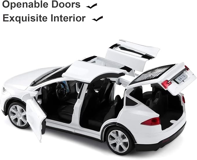 1/32 Model x Metal Die Casting Toy Car for 3 to 12 Year Old Boy Pull Back Car Toy with Sound and Lights (White)