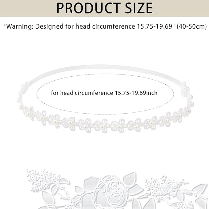Adjustable Baptism Headband for Girl, White 15.75 inch Lace Baby Headband Baptism Hair Accessories for Girls, White Newborn Bow Flower Christening Hairband with Pearl for Toddlers Baptism