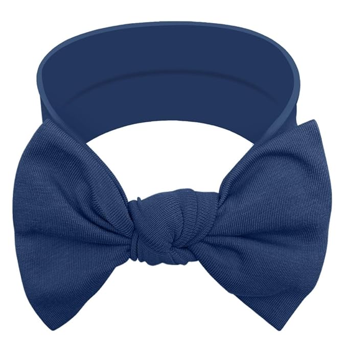 Baby Girl Headbands 0–6 Months – Newborn Infant Soft Cotton Handmade Bow Headband, Stretchy No Mark Baby Hair Accessories (Navy Blue, 0-6 Month)