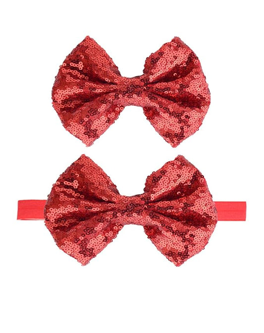 Baby Christmas Sequins Headband Bow Red Green Glitter Sequins Bow Christmas Hair Band Bow BHC03 (Red Set)