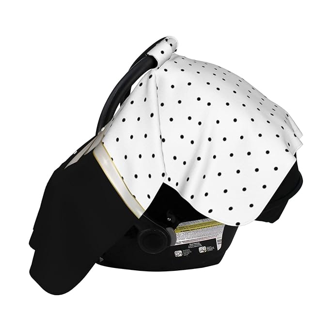 Black White Polka Dot Bow Car Seat Canopy Cover, Universal Fit for Infant Car Seats，Breathable,Multi-Use Nursing Cover, Gift Ready