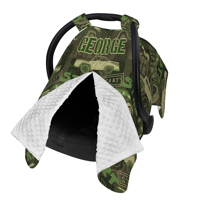 Personalized Baby Car Seat Canopy for Babies with Name, Custom Camo Car Stroller Car Seat Covers for Boys Girls, Minky Nursing Carseat Cover for Breastfeeding, Car Seat Canopies for Infant Newborn