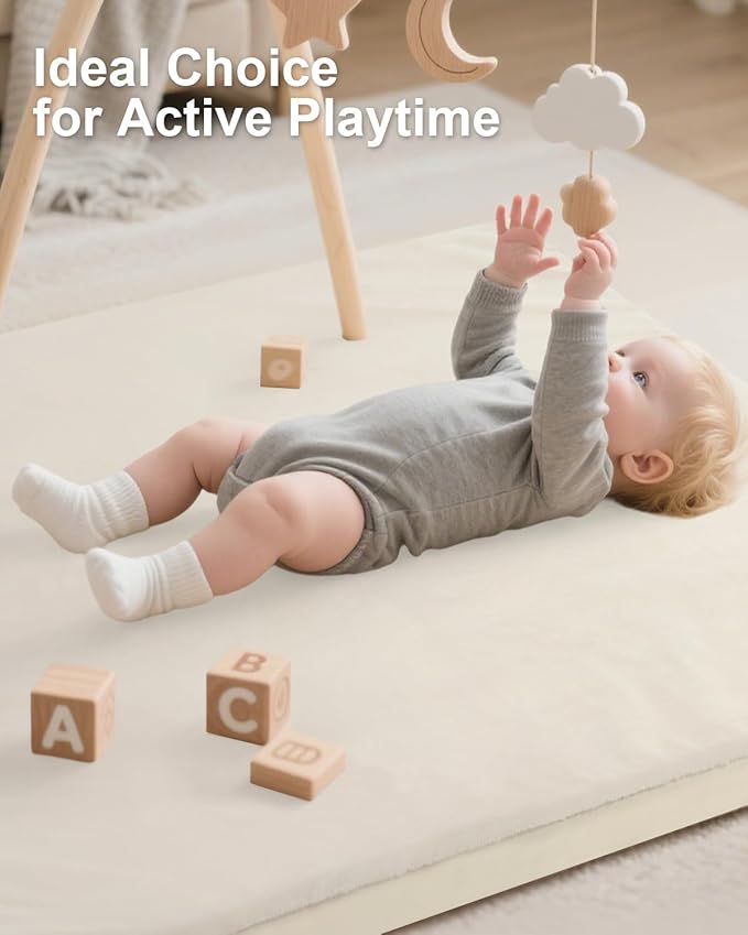 Baby Play Mat for Floor,1.2"Thick Padded Foam 50x50 playpen mat, Soft Velvet&Non-Slip Leather,Removable&Washable Cover,Nursery Rug for Baby Crawling,Toddlers,Infants,kids,Yoga,Tatami,Beige