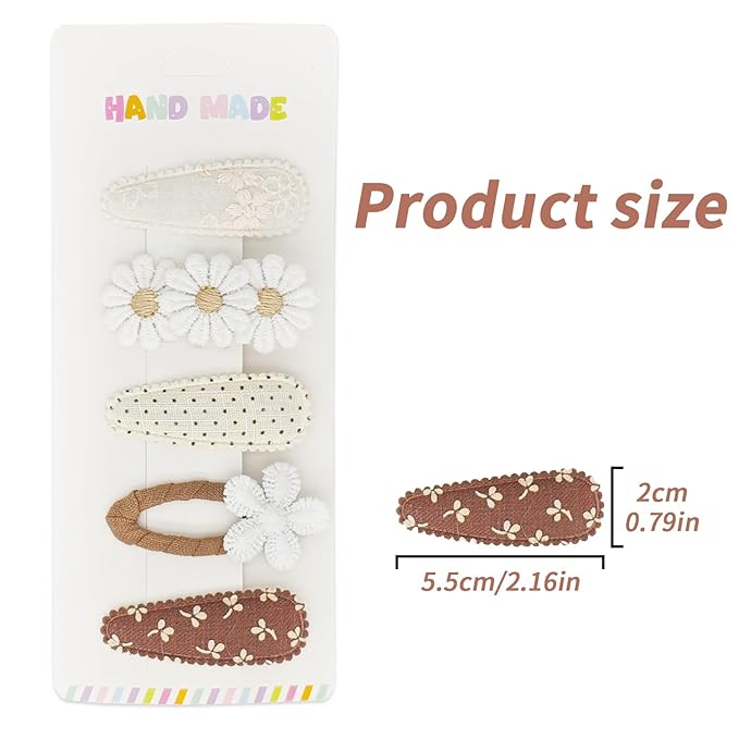 5 Pcs Baby Hair Clips Set - 4 Soft Snap Barrettes + 1 Duckbill Clip for Girls & Toddlers, Minimalist Non-Slip Hair Accessories (5 Styles Toddler Hair Clips)