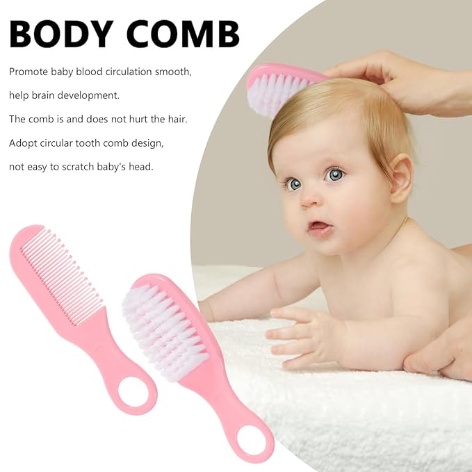 SUPVOX Baby Brush and Comb Set for Newborns Infant Massage Hair Brush with Circular Tooth Comb to Promote Scalp Circulation and Brain Development 4.72X1.57X0.78 Inches