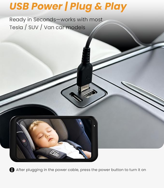 Babyvue Baby Monitor for Car with Video Recording & Playback, 1080P HD 4.5" Car Seat Camera with Auto Night Vision, USB Plug and Play Baby Car Monitor, Carseat Camera for Rear Facing Kids Infants，Blue